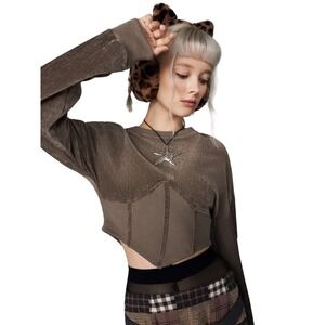 NWT CIDER KNIT ROUND NECK CORSET CROP, Brown, Y2K, Size M